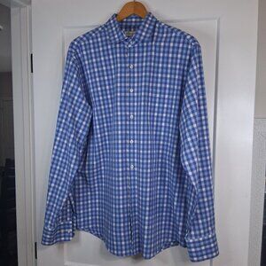 Peter Millar Southern Comfort Gingham Shirt Men's Large Blue Long Sleeve